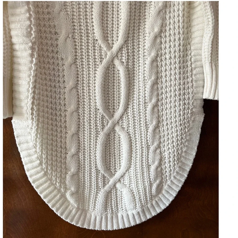 Express White Cable Knit Cowl Neck Oversized‎ Sweater High Low Hem Small S/P EUC